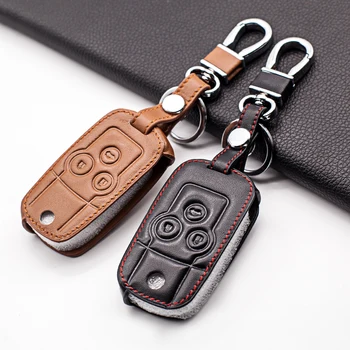 

Leather Key Fob Case Cover Protect Skin Cover For Honda Accord Civic Pilot CRV For Acura Spiral 3 Buttons Flip Remote Keyless