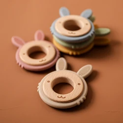 Natural Wood Teether Cartoon Animal Shape Wooden Baby Teether Toy Safe New baby Teething Toys Baby Shower Gift
