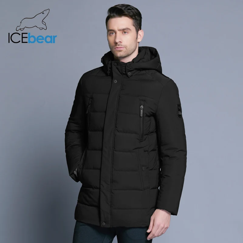 ICEbear Новая зимняя мужская куртка с высококачественной тканью Съемная шапка для мужского теплого пальто простое Мужское пальто MWD18945D