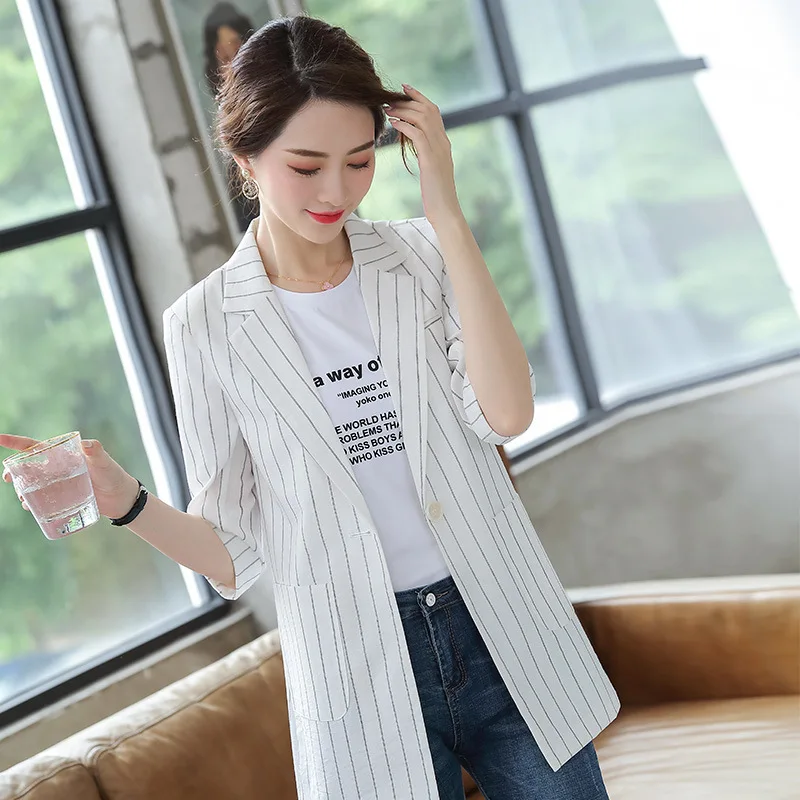 

Suit Jacket Women's Stripes Versatile Fashion Casual Korean-style Slimming Goddess Coat Elegant Network Red Often Three-quarter-