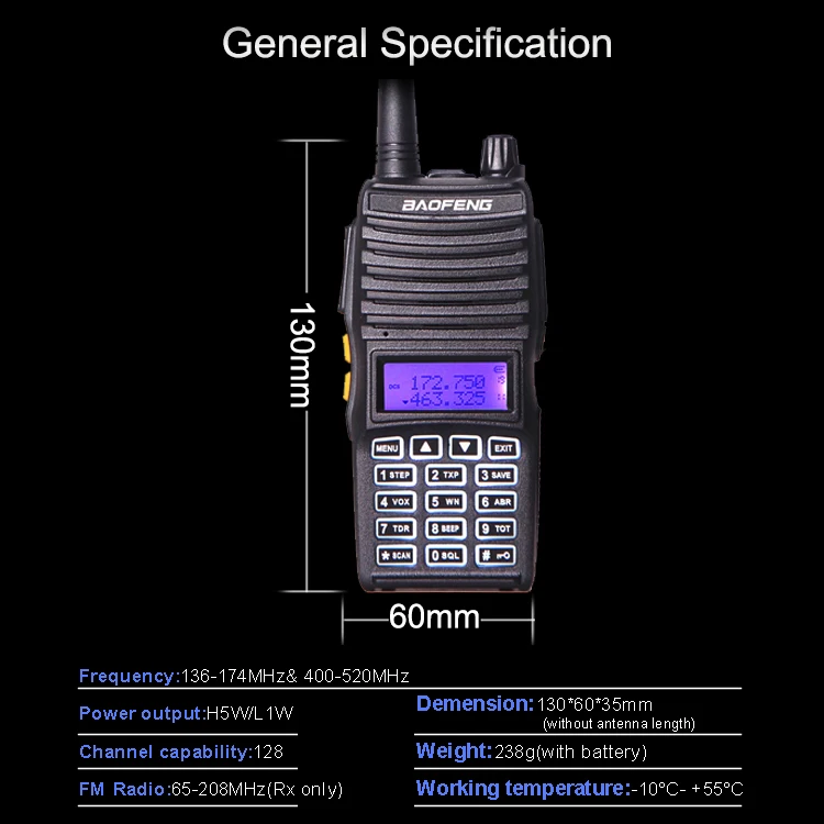Baofeng UV-82 S 5 Вт 2000 мАч двухдиапазонный 136-174 и 400-520 МГц Ручной радио UV-82S