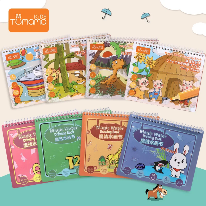 Kids Magic Water Drawing Book Pen Coloring Numbers Letters Animals Painting Toys