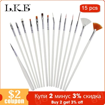 

LKE 15pcs Nail Art Tool Polish Drawing Brushes Dotting Tools White Patinting Pens Nail Brush For Gel UV Nail Design Manicure