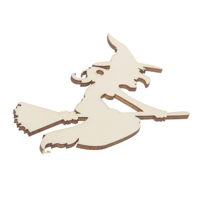 

10x Wood Halloween Witch Hanging Pendant Home Decoration DIY Ornament With Ropes