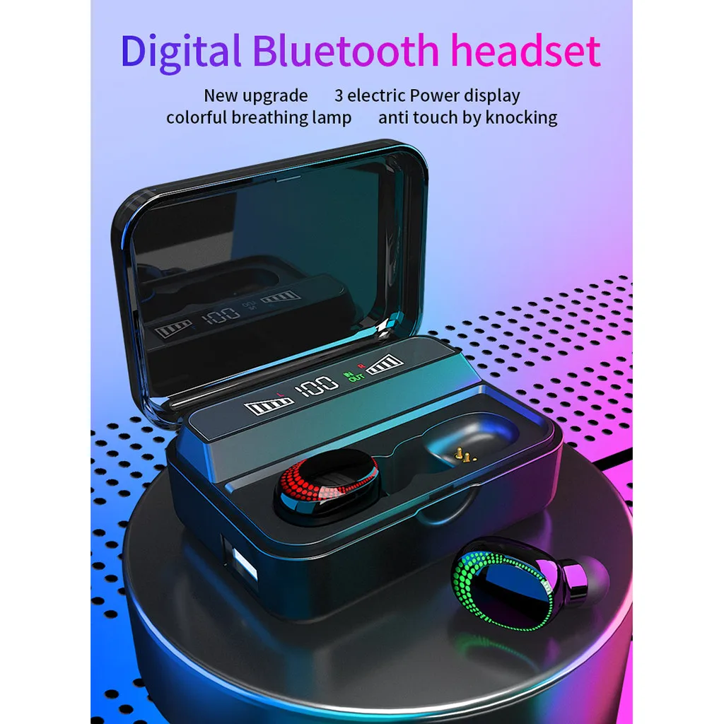 Беспроводная bluetooth-гарнитура, наушники-вкладыши 5,0, цифровой дисплей, бинауральные, водонепроницаемые, стерео наушники-вкладыши, игровые наушники, спортивные наушники