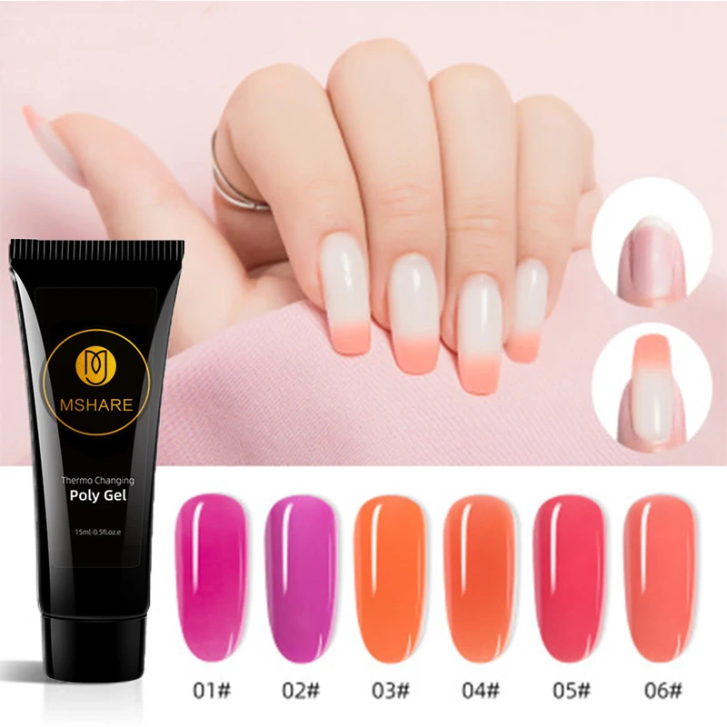 

MSHARE Thermo Changing Poly Gel 15ml Temperature-Changing Extension Paper-free Model Glue Quick Extension Nail Crystal Gel