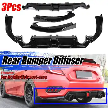 

New 3Pcs Carbon Fiber Look / Black Car Rear Bumper Diffuser Splitter Lip Spolier Guard Protection For Honda For Civic 2016-2019