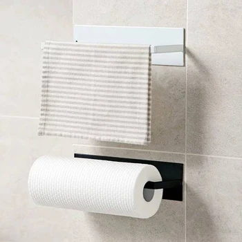 

Wall Mounted Towel Holder Paper Bar Bathroom Kitchen Storage Rack Adhesive Roll Organizer Wall Metal Toilet Paper Towel Hanger