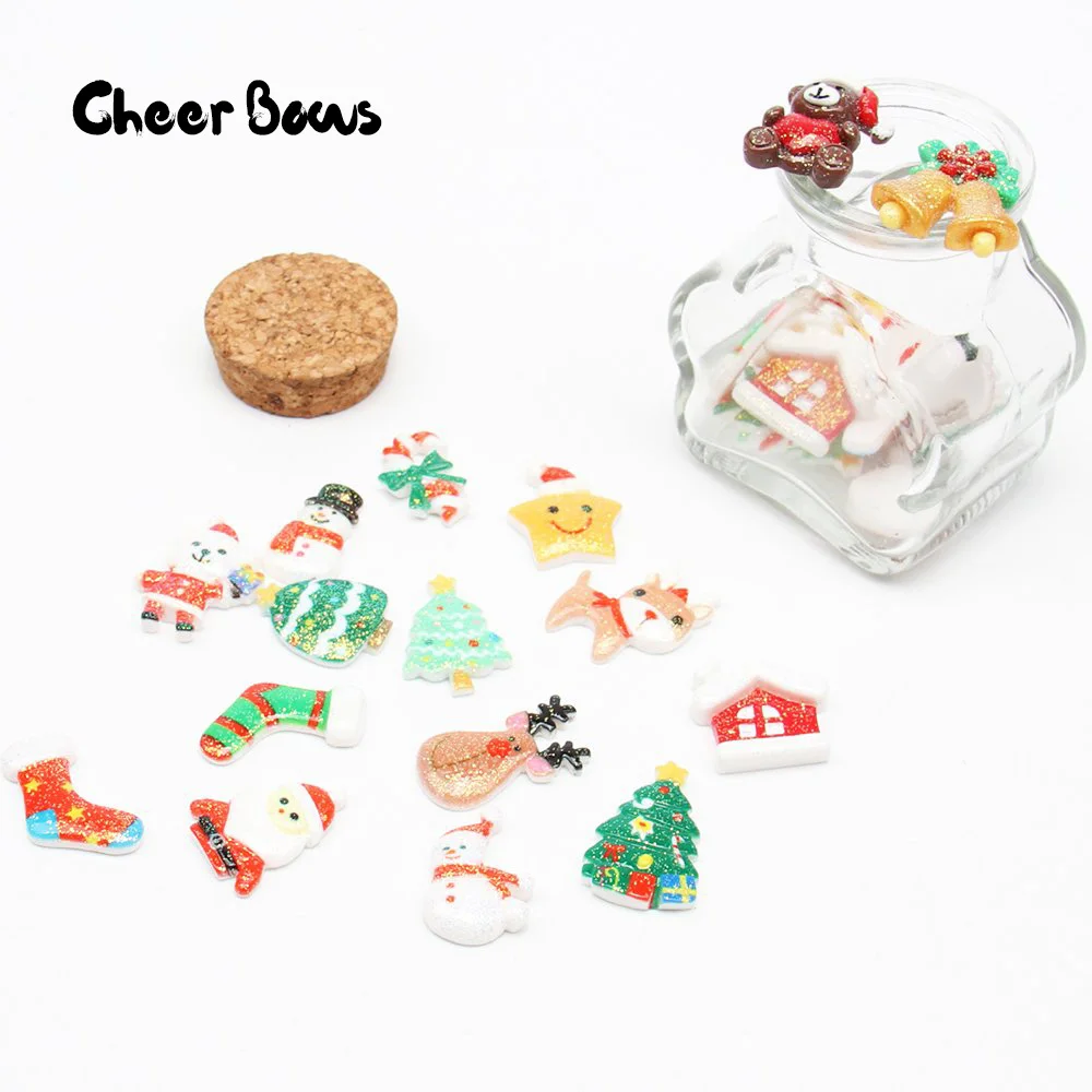 

10pcs/bag Resin Christmas Tree With Sequins Glitter Snowman Handmade Accessories DIY HairRope Ornament Phone Decor Materials