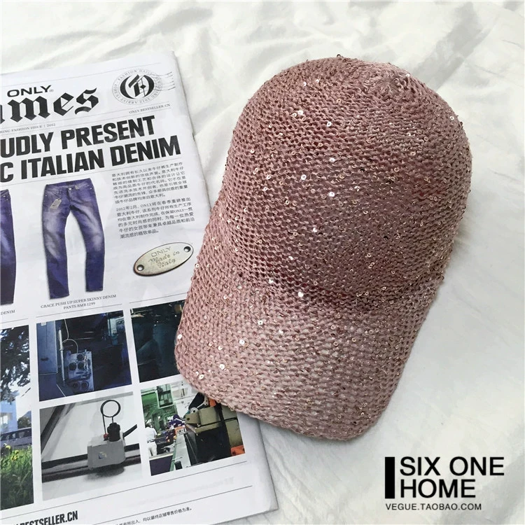Baseball Cap Sequins Baseball Cap Women Snapback Mesh Breathe Caps Messy Bun Summer Hat Female Adjustable Hip Hop Hats glitter