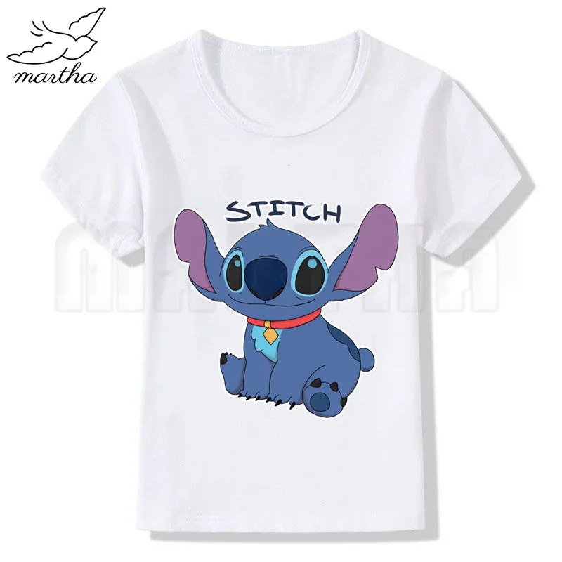 Новая белая футболка с забавным рисунком из мультфильма «Angry Stitch» Новая футболка с принтом для девочек летние топы с короткими рукавами и круглым вырезом, повседневная детская футболка