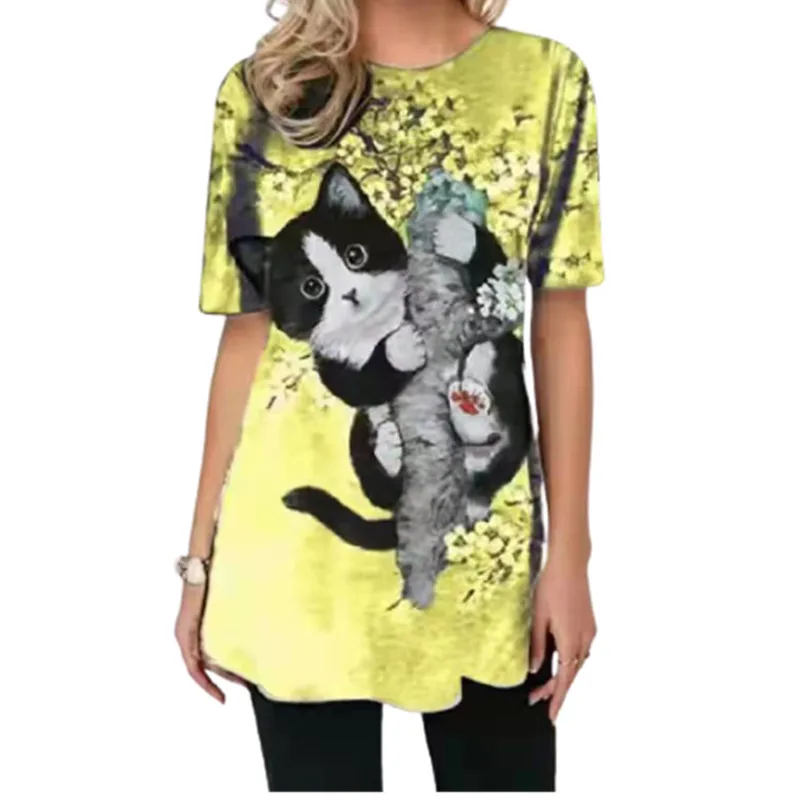 H6333dcc0335b4a058c911471dca23b96l - Fashion Trendy Ladies 3D Cartoon Cat Print T Shirt Women