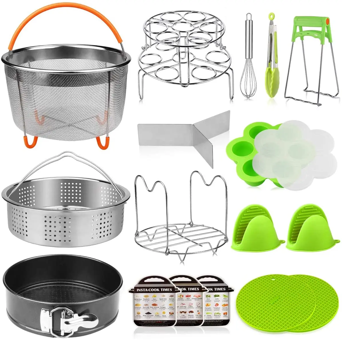 18 Pieces Pressure Cooker Set Fit for Instant Pot / 8Qt 2 Steamer Baskets  Springform Pan Stackable Egg Steamer Rack Egg Beater