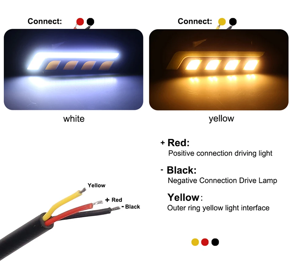 Nlpearl 2x автомобиль светильник сборки Led DRL Led COB Габаритные огни двойной Цвет белого и желтого цвета Авто дневные ходовые огни, внешний автоматический дневной свет 12V