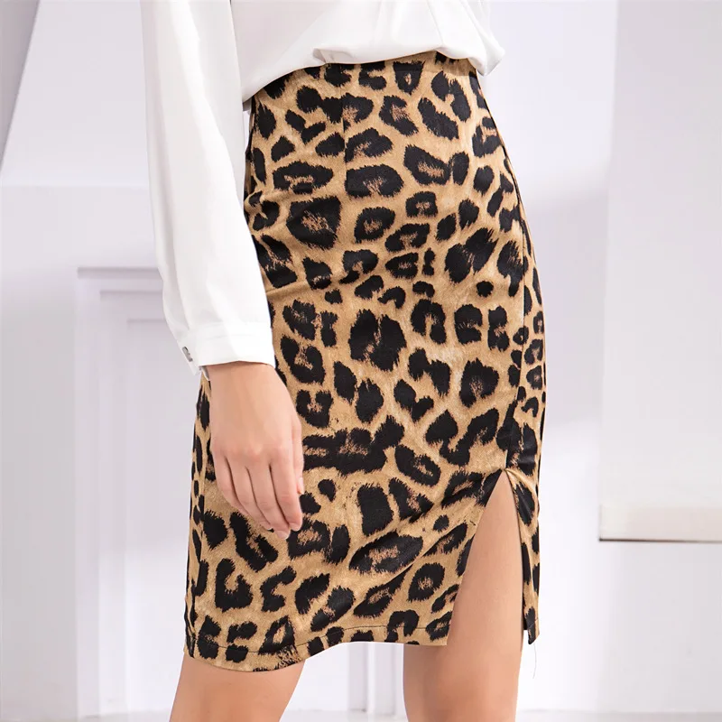Leopard Colorfaith осенне-зимняя женская юбка Сексуальная леопардовая упаковка бедра Империя прямые по колено модные женские юбки SK8886 - Цвет: Leopard