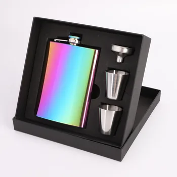 

Creative 8oz Colorful Stainless Steel Hip Flask Set Whiskey Wine Bottle Retro Alcohol Pocket Flagon With Box For Gifts