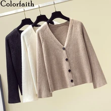 Colorfaith Новинка осень зима женские свитера однобортные пуговицы Вязание корейский стиль минималистичный кардиганы Топы SW8833