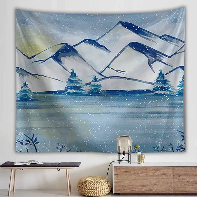 

Landscape Snow Mountain Tapestry Wall Hanging Natural Hippie Tapestry Wall Fabric Home Decor Carpet Trippy Psychedelic Tapestry