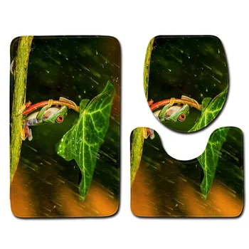 

3D Frog Bathroom Toilet Three-Piece Floor Mat Door Mat Bathroom Carpet Cover Shower Carpets Bathroom Mat Set Foam Durable