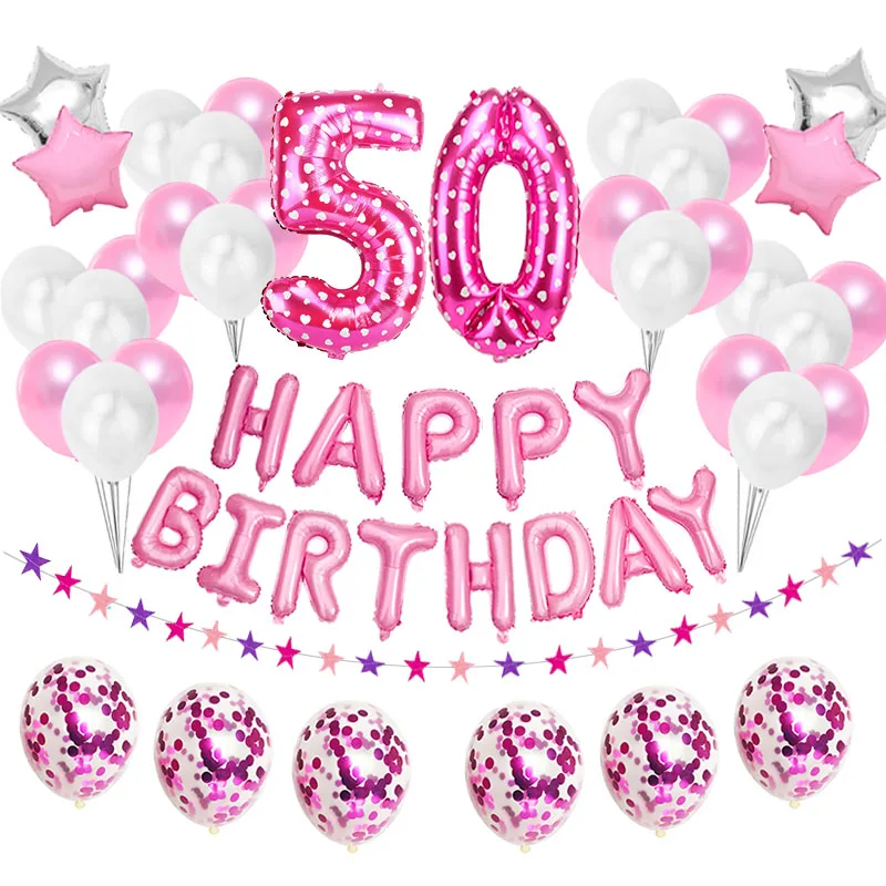 38 шт. 32 дюйма с днем рождения 50 воздушные шары из фольги розового, золотого, голубого и розового цвета с цифрами 50 лет вечерние украшения для мужчин, мальчиков и девочек - Цвет: 38pcs pink