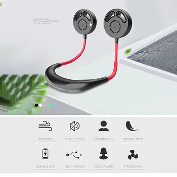 

New USB Rechargeable Wearable Portable Hand Free Neckband Fan Personal Mini Neck Double Fans Speed Adjustable for Home Office#G4
