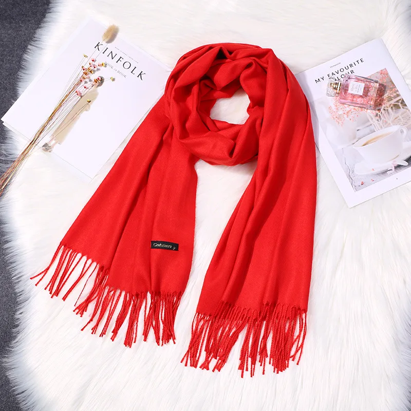 Girita Women's Scarves Autumn Winter Soft Cashmere New Solid Color Wraps Thin Long Scarf with Tassel Casual Lady Female Shawl - Цвет: Orange