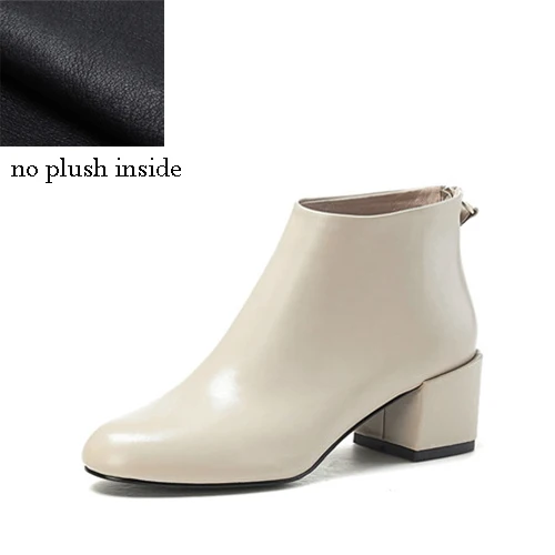Осенние ботинки для женщин; обувь из натуральной кожи на высоком каблуке 5 см; зимняя обувь на молнии с круглым носком; Botte Femme Botas Mujer; ANJ01 muyisxi - Цвет: beige no plush