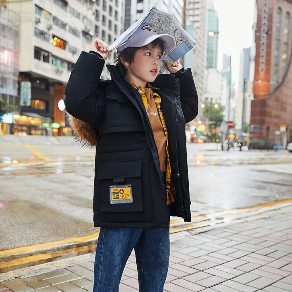 Autumn Winter Boys Jackets Fur Collar Baby Girls Down Coat Casual Children Hooded Outwear Girls Winter Down Jackets