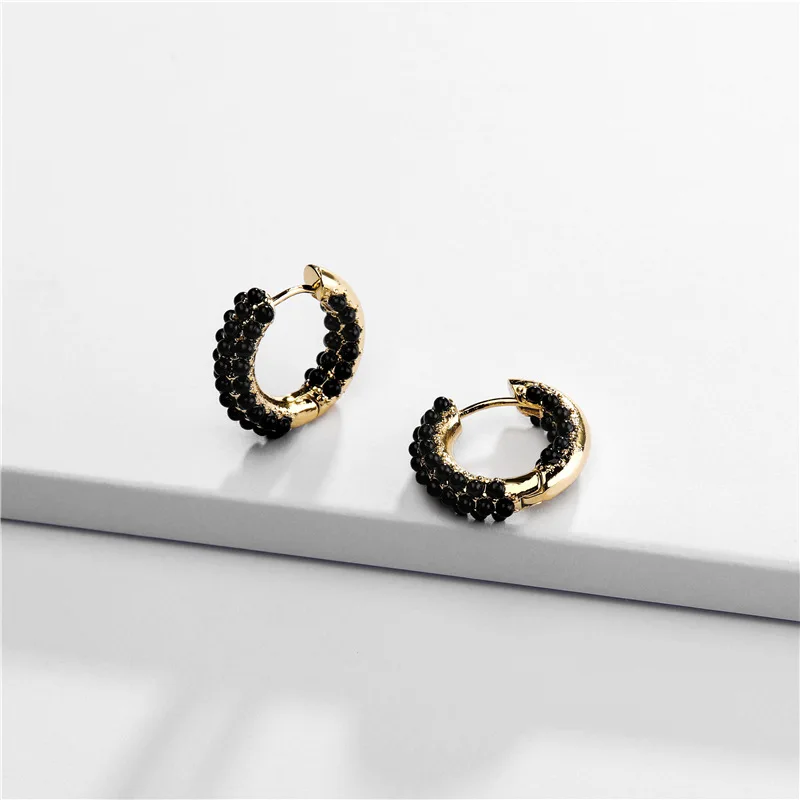 Top Quality Copper Casting Pave Glass Pearl Beads Jeweled Mini Huggies Hoop Earring for Women - Image 3