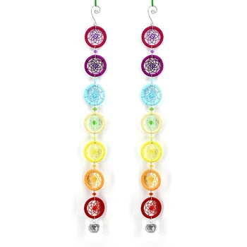 

2Pcs Colorful Ring Chakra Dream Catcher with Crystal Chandelier Ball Prisms Home Garden Decor Wall Hanging Decoration Car Pendan