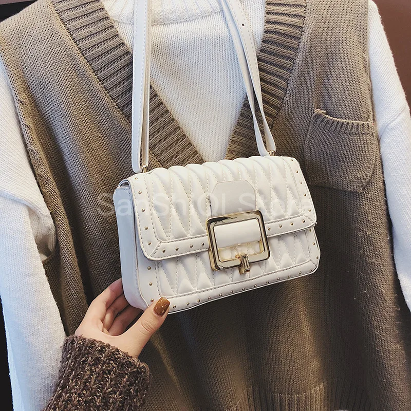 Решетки алмаза дамы слинг сумки через плечо для женщин кожа роскошные заклепки