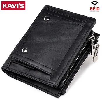 

KAVIS RFID Leather Men's Wallets Zipper Hasp Business Short Male Purse Coin Pouch Multi-functional Cards Wallet Designer Men Bag