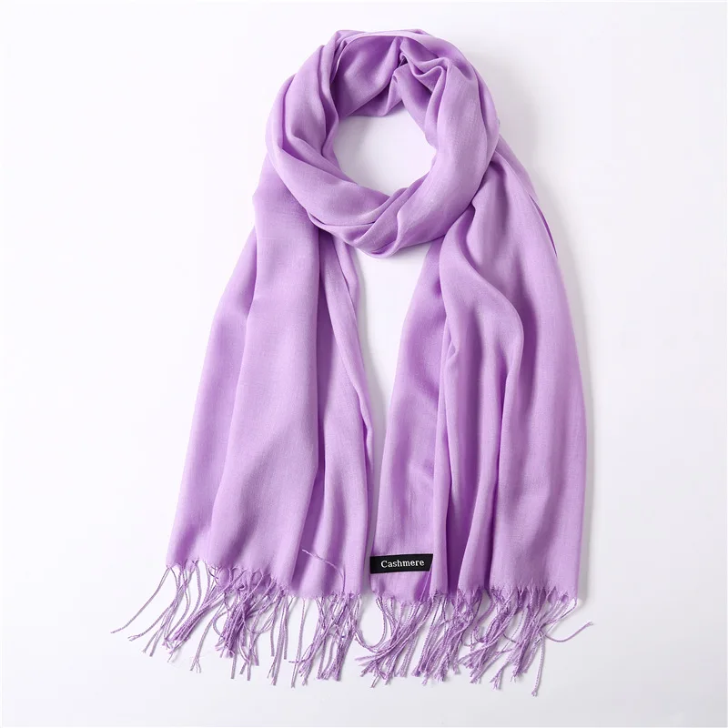Кашемир однотонного цвета женский шарф тонкие теплые зимние шарфы 37 цветов с длинной кисточкой женский Шаль Обертывание дамские пашмины хиджабы