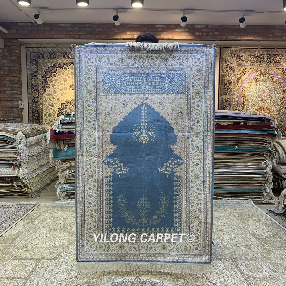Yilong 3'x5' ручной работы персидский шелковый коврик для молитвы мусульманская