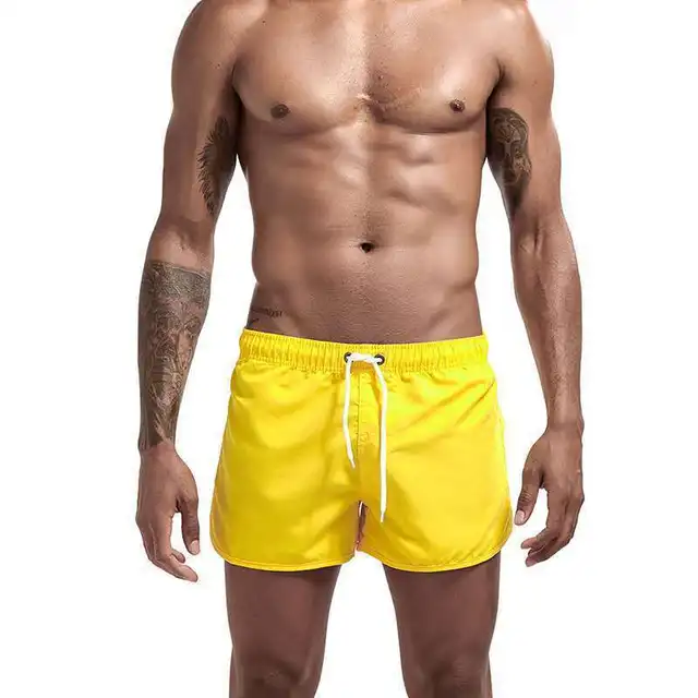 Men's Swimwear Shorts Summer Beach Shorts Fitness Training Beachwear Pants Breathable Boardshorts Surf  Swimsuit Male Clothing Yellow