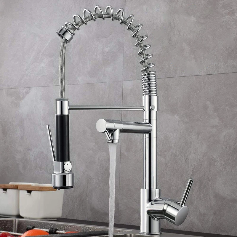 Gavaer Kitchen Faucet Pull-Down Water-Mixer Shower Swivel Single-Handle Cold Dual-Mode