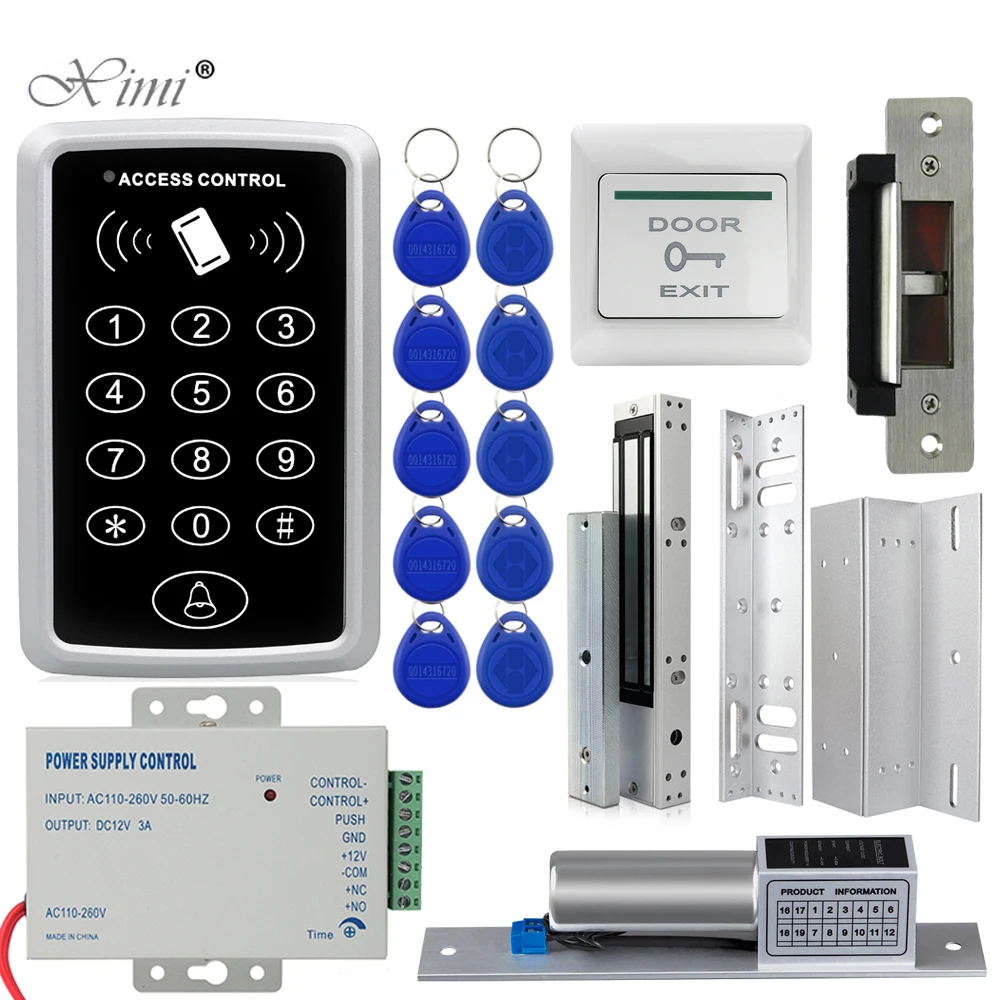 Exit Button RFID Access Control System Set Strike Door Lock RFID Power 