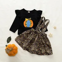 Зимняя одежда для маленьких девочек; костюмы на Хэллоуин; топы с тыквой; платье принцессы с леопардовым принтом; одежда для маленьких девочек; хлопковая одежда с длинными рукавами