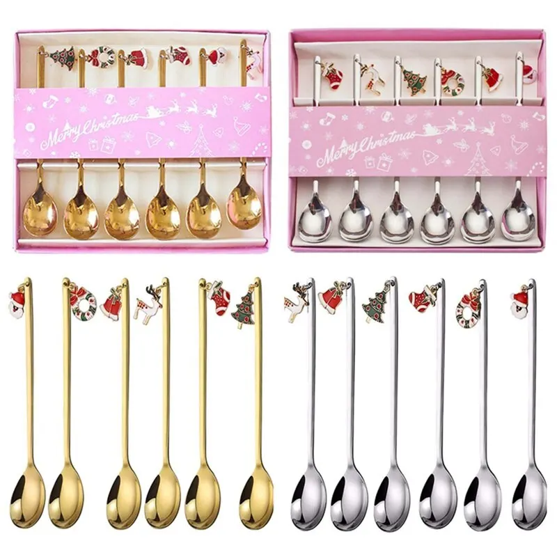 

2020 6pcs Stainless Steel Tableware Spoon Christmas Gift Set Coffee Stirring Spoon Coffee Spoon Stirring Spoon