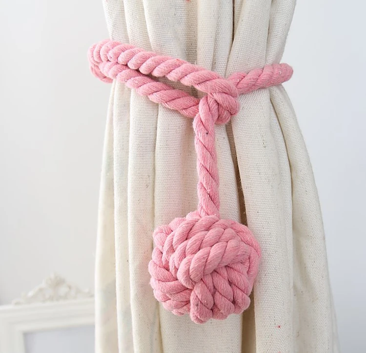 Cotton Rope Braided Curtain Tieback Tassel Cotton Rope Tie Backs with Balls American Pastoral Style 1 Piece