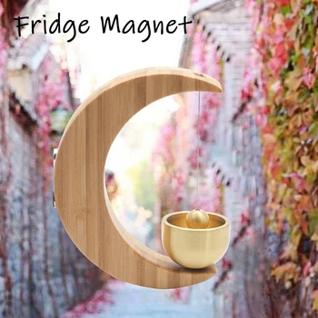 

Fridge Magnet Wooden Moon Portable Japanese Style Crafts Home Decor Stickers Kitchen With Bell Gift Office Whiteboard Handmade