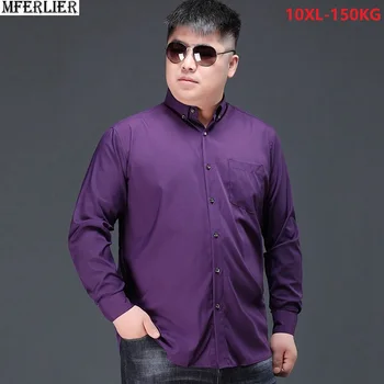 

high quality long sleeve shirt men office shirt large size purple wedding dress shirt oversize 8XL 9XL 10XL shirt 56 58 60 62 54