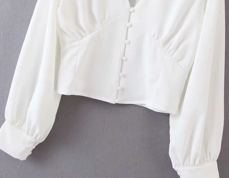 Женская элегантная блузка в французском стиле с глубоким v-образным вырезом и одной пряжкой, женская рубашка с длинным рукавом, blusas, Повседневная Женская сорочка, топы LS4010