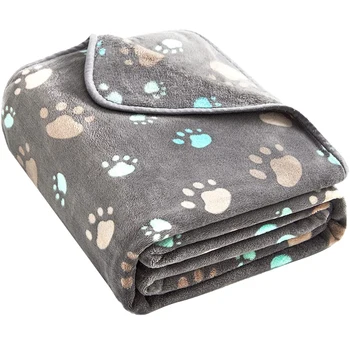 

Soft Pet Dog Blanket, the Cute Print Design Washable Fluffy Blanket for Puppy Cat Kitten Indoor or Outdoor Grey