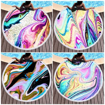 

150cm Big Round Beach Towel Colorful Quicksand Print Shower Bath Towels Creative Funny Abstract Beach Blanket Cover 2020 New