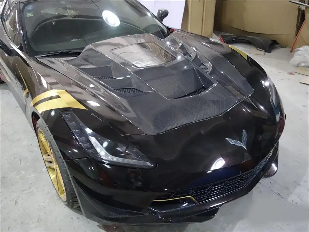 Карбоновое стекло центральный капот подходит для- Corvette C7 задние губы Splitte автомобильные аксессуары