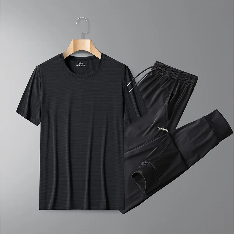 

Summer New Fashion Youth Leisure Sports Suit Men's T-shirt Ice Silk Suit Large Size Quick-drying Workout Clothes for Men