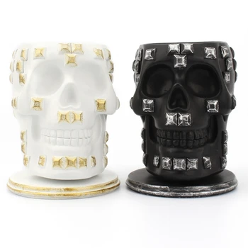 

Sequins Skull Ornament Skeleton Pen Holder Home Office Desktop Pencil Organizer Stationery Makeup Tools Storage