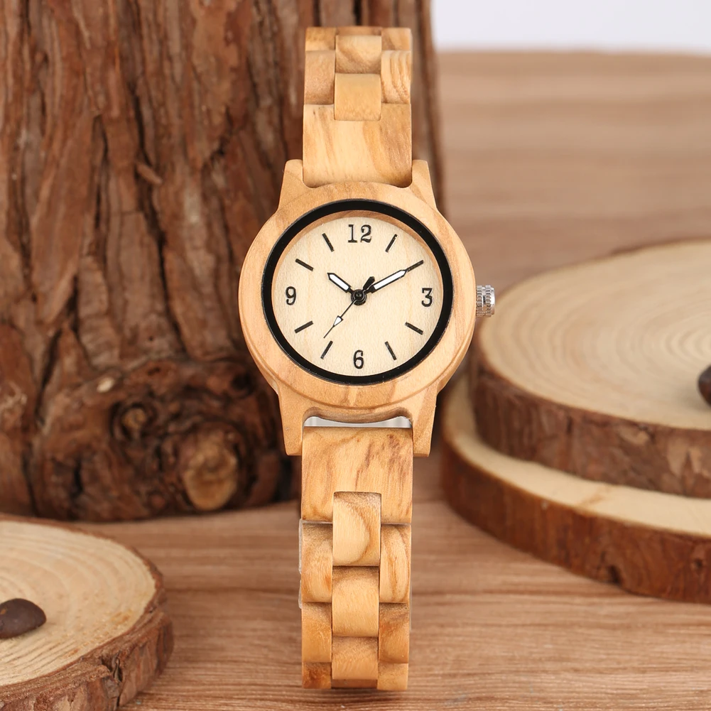 

Vintage Wooden Quartz Watch Female Wooden Brown Watch Strap Simple Small Round Dial With Arabic Numberal Birthday Gifts For Girl