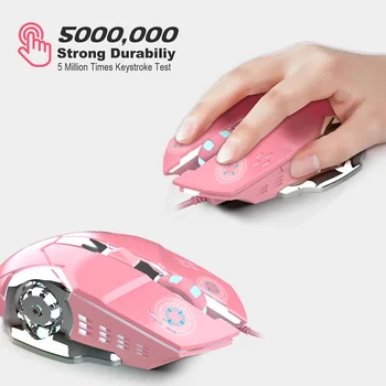 

6 Buttons Cool Beautiful Wired USB Women's Gaming Mouse for Office Games Gift Girl Pink Mouse 3200dpi Hot